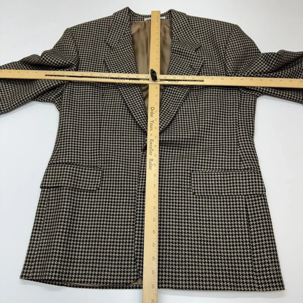 Vintage Mens Hugo Boss Brown Houndstooth Sport Coat Blazer Suit Jacket 38R USA
